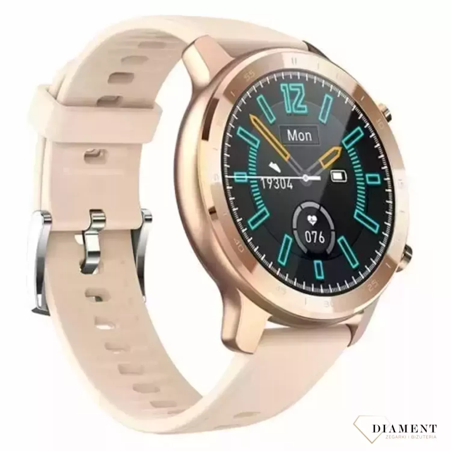 Smartwatch damski na różowym pasku silikonowym Garett Sport City RT złoty (1).webp